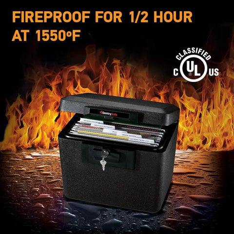 Black Fireproof Document Box With Key Lock For Home Or Office, 0.61 Cubic Feet, 13.6 by 15.3 by 12.1 Inches, UL Classified Half Hour At 1550F