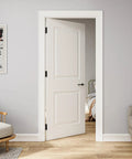 Top Shelf 3 Pack Self Closing Door Hinges 4 Inch Black With Heavy Duty Steel Build on a white panel door in modern interior.