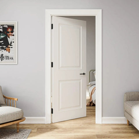 Top Shelf 3 Pack Self Closing Door Hinges 4 Inch Black With Heavy Duty Steel Build on a white panel door in modern interior.