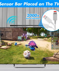 Wii Wired Sensor Bar And HDMI Adapter Bundle placed on TV showing sensor bar and adapter with game display