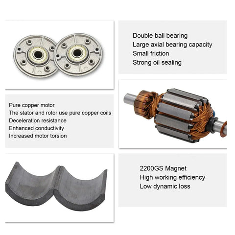 High Speed Permanent Magnet DC Motor 30W With Ball Bearings Runs Super Smooth And Quiet For Robotics DIY Projects CNC Accessories 12V 3500 RPM CW CCW Reversible components including double ball bearings and pure copper rotor.