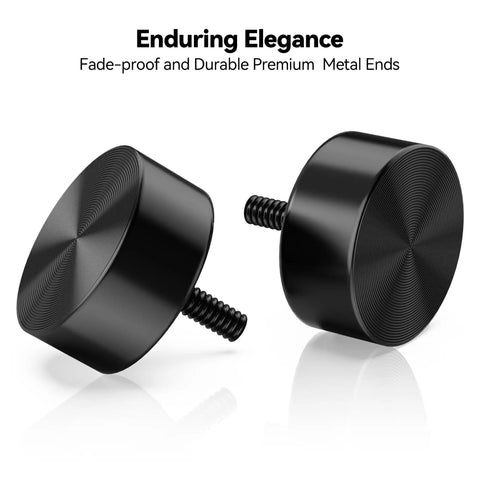 Black aluminum finials for heavy duty adjustable curtain rod, 1 inch diameter, durable fade-proof metal ends, easy install.