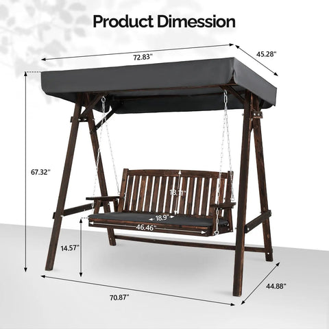 Porch Swing With Stand And Canopy Rustic Wooden Garden Swing Chair For Patio And Yard Decay Resistant Fir Wood Tilt Canopy To Block Sun Durable Outdoor Swing Seat For Chill Vibes And Relaxing Evenings with swing dimensions.