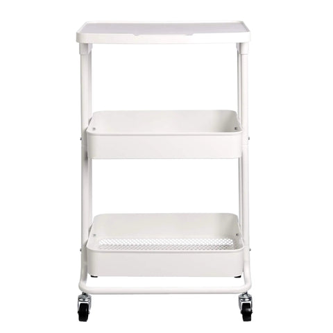 Heavy Duty 2 Tier Rolling Metal Utility Cart With White Storage Shelves And Smooth Pivot Casters For Kitchen Craft Laundry Organization No Sweat Setup