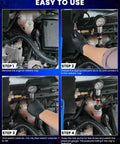 Image depicting installation steps for Pro Grade Coolant Pressure Tester And Radiator Vacuum Refill Kit including tools and connections.