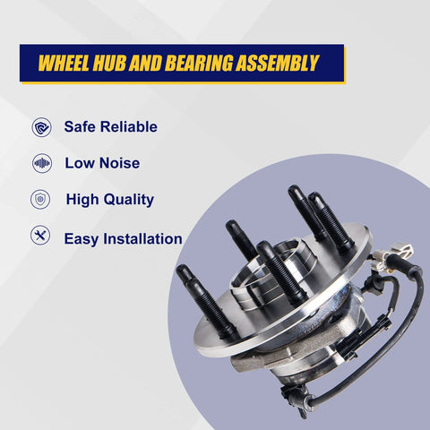 Front Wheel Bearing And Hub Assembly Set For Chevy Avalanche 1500 Tahoe Express 1500 And 2500 Cadillac Escalade ESV EXT AWD GMC Savana 1500 2500 AWD 6 Lug With ABS, showing the detailed construction.