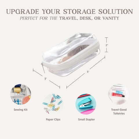 Top Shelf Hard Sided Clear Zipper Boxes For Quick Storage And Road Trips, Nail The Mess With BPA Free Plastic Pencil Case, 5x3x2 inches