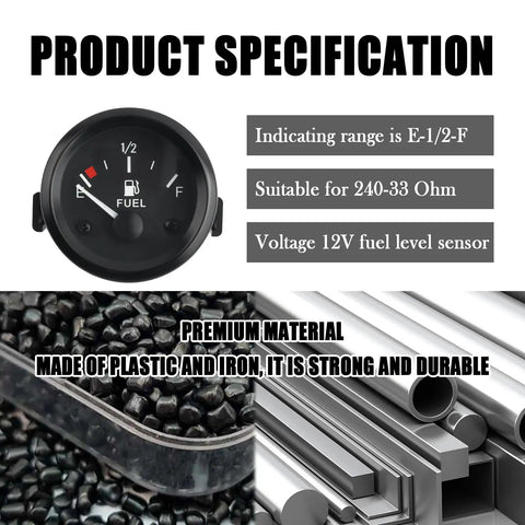 Two Inch 12V Fuel Gauge Kit With Nut And Bracket 240 to 33 Ohm Boat Gauge specifications and materials