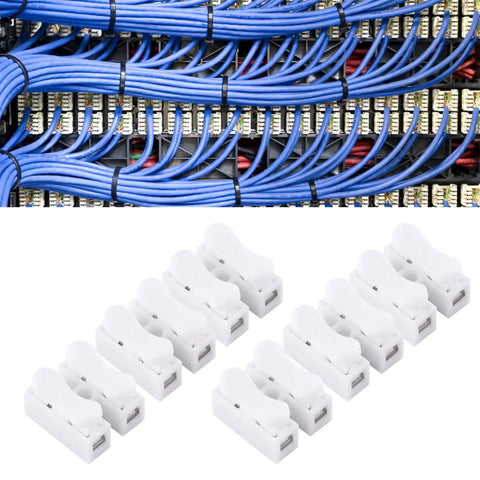 2 Pin Quick Connect Wiring Terminals Kit, 100-Piece Assortment, Easy Snap Splice Connectors used in blue cable setup.