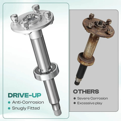 Heavy Duty Golf Cart Rear Axle Shaft Assembly Replacement For Yamaha G29 Electric Models 2007 To 2014 Driver Side Short Axle Kit shown with new and old axle comparison.
