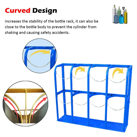Blue Floor-Standing Cylinder Rack For Propane And CO2 Tanks Heavy Duty Secure Steel Stand Holds 3 Cylinders with Curved Design