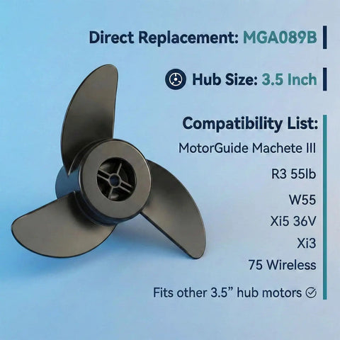 3-Blade Trolling Motor Propeller Replacement For MGA089B High Thrust Low Draft Shallow Water Prop Kit, 3.5-inch hub.