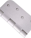 Close-up of satin nickel hinge, 3.5x3.5 inches, with 5/8 radius from 18 Pack 3.5 Inch Satin Nickel Door Hinges Reversible Five Eighths Radius For Exterior And Interior Doors Residential And Commercial Use Entryway Patio And More.