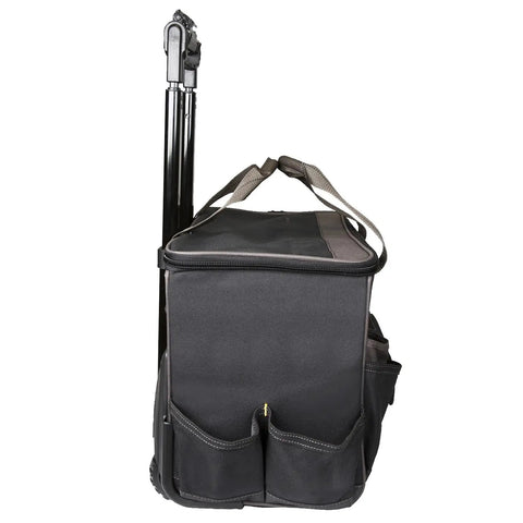 Side view of Roller Tool Bag With Lighted Handle 17 Inch TechGear L258 displaying exterior pockets and telescopic handle.