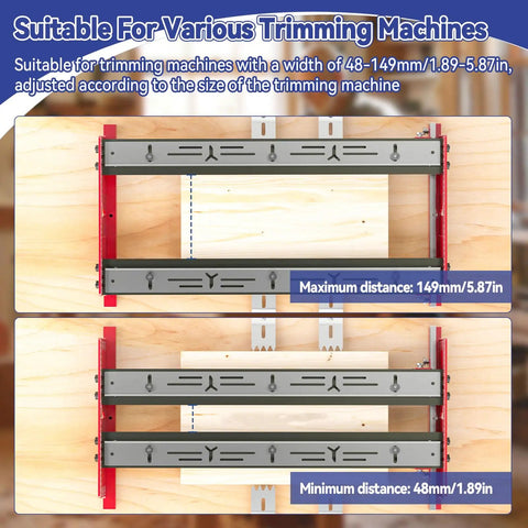 DIY Woodworking Board Flattening Jig For Router Sled, 24 Inch Panel Milling Machine shown with measurement ranges for trimming machines