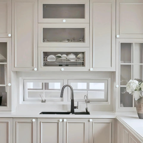 White Ceramic Cabinet Knobs Set Vintage Round Drawer Pull Handles For Kitchen Cabinets Dressers Wardrobes And Closets Includes Long And Short Screws For Easy Install Durable And Stylish For A Slick Upgrade, on beige kitchen cabinets