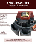 3 Pouch Pro Tool Bag With Tape Holder Black Heavy Duty Organizer With 12 Pockets And Tool Holders Durable American Made Construction Ideal For Carpenters And Electricians On The Job featuring leather construction with included tape measure