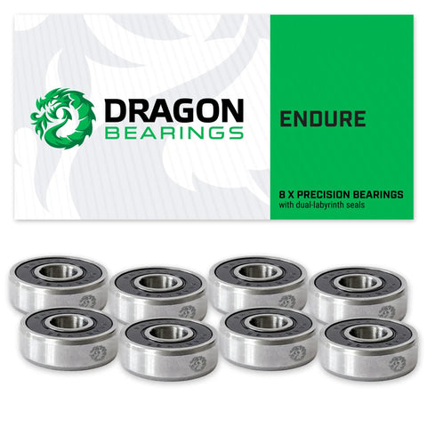 Dragon 608 Skateboard Bearings Set 8 Pack For Longboards Inline And Roller Skates All Weather Pre Lubed With Dual Labyrinth Shields