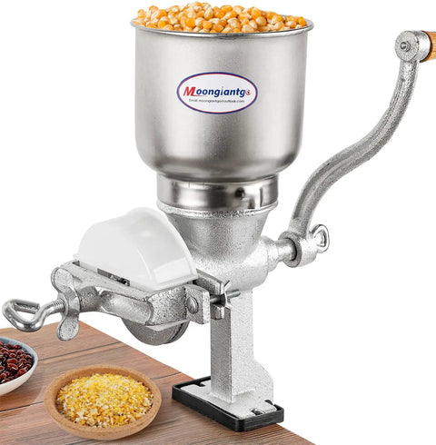 Cast Iron Hand Crank Grain Mill With Large Hopper And Table Clamp For Home Brewing And Manual Grinding Of Corn Barley Wheat Berries Coffee