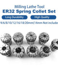 9 Piece ER32 Spring Collet Set For CNC Milling Lathe Engraving Machines, showing 9 steel collets with size markings 2-20mm