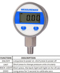 Digital Industrial Vacuum Gauge With Two And One Half Inch Dial One Quarter Inch NPT Lower Mount Stainless Steel Case And Connection 15 PSI One Percent Accuracy Battery Powered With LED Backlight display