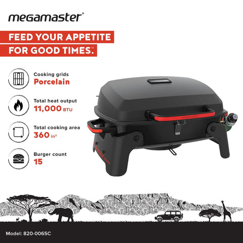 One Burner Portable Gas Grill With Locking Lid, 11,000 BTU Stainless Steel Burner, Foldable Legs, Compact Propane Grill
