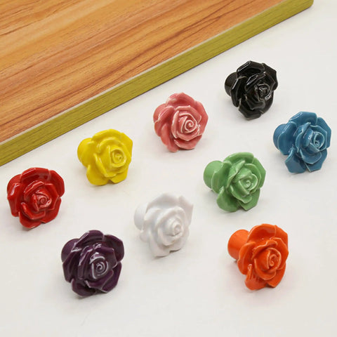 Cute Ceramic Rose Knob Set Yellow Vintage Kitchen Style Drawer Pulls 6 Pack Rose Flower Cabinet Knobs With 3 Size Screws