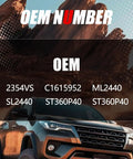 OEM number details for vehicle parts with model numbers displayed over a rugged landscape background.