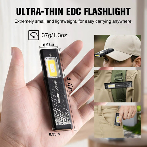 Ultra Slim EDC Flashlight Rechargeable With 8 Modes Magnetic Base And Clip Pocket Sized Lightweight 37 Grams 0.35 Inch Body