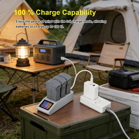 LCD Parallel Battery Charger For Drones, 3 Slot Charging Hub With Display Screen outdoor setup