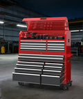 Ultimate 56 Inch Rolling Tool Chest Combo With 18 Drawers, Heavy Duty Steel Cabinet, Built-In Power Outlet in workshop