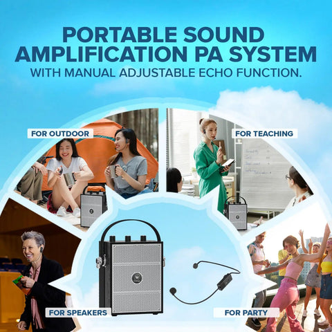 40W Bluetooth Voice Amplifier Megaphone With Wireless Microphone Headset Portable PA System For Classrooms And Events
