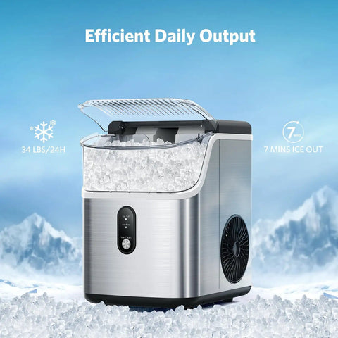 Nugget Ice Maker Countertop Portable Chewable Pellet Ice Machine With Auto Cleaning Function 34 Lbs Per 24 Hours Stainless Steel