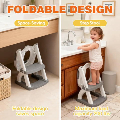 Toddler Potty Training Seat And Step Stool Combo 2 In 1 Foldable Bathroom Chair With Anti Slip Grip Easy Peasy Setup That Grows With Your Kiddo For Quick Hygiene Routines