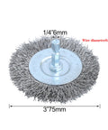 Ten Piece Three Inch Stainless Steel Wire Wheel Brush Kit For Drill With One Quarter Inch Hex Shank Heavy Duty Brush