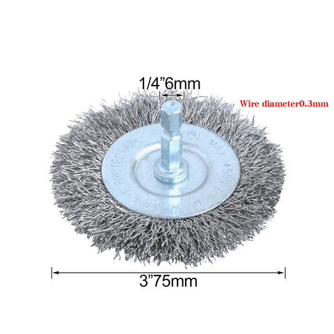 Ten Piece Three Inch Stainless Steel Wire Wheel Brush Kit For Drill With One Quarter Inch Hex Shank Heavy Duty Brush