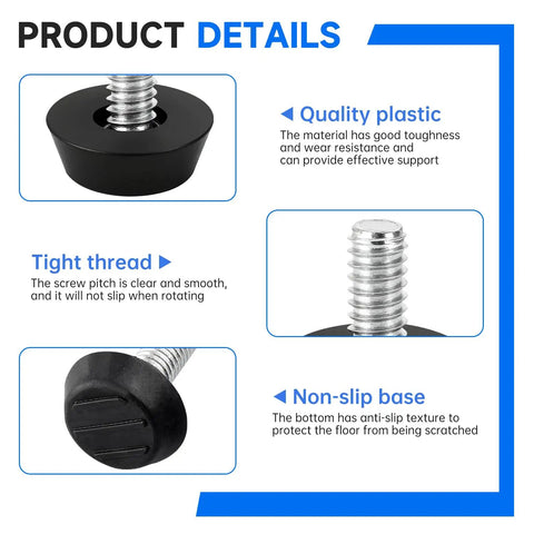 24 Pack M8 Furniture Levelers Screw In Adjustable Leveling Feet For Chairs Tables Cabinets Galvanized Iron With Black Bases Durable Leveling Feet For Floor Protection And Stability Model YY028 M8 details view