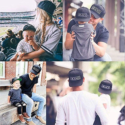 Customizable Adjustable Baseball Cap For Men And Women With Your Text Logo Or Image, dad and child wearing matching cotton caps