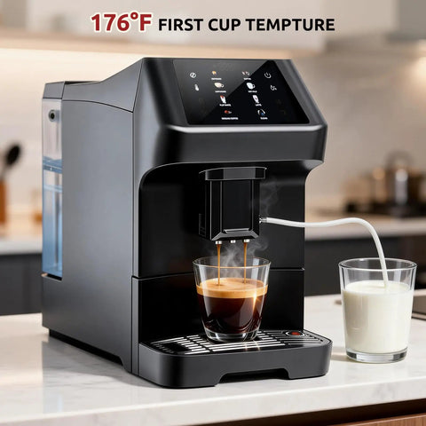Get That Fresh Barista Hit Without The Hustle Using This Automatic Espresso Coffee Machine Loaded With A Built In Grinder And Auto Milk Frother For Slick Bean To Cup Brewing And Smooth Flavor Daily, sleek design brewing espresso with touch screen.