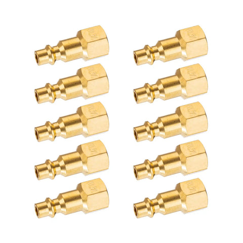 Quarter Inch NPT Female Brass Air Plug For Air Hose Fittings And Compressor Attachments Heavy Duty Pneumatic Gear 10 Pack