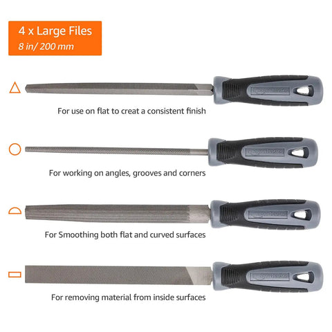 Drop Forged T12 File Set With Carry Case 16-Piece Hand File Kit Four Large 8-Inch Files for various finishing tasks