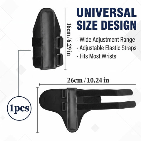 Flat lay of a Two In One Golf Swing Training Kit with Wrist Stabilizer and Arm Support Strap, showing universal size design.