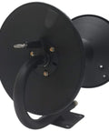 Heavy Duty Pressure Washer Hose Reel for Skid or Wall Mount, 3/8 in x 100 ft Capacity, black hand crank reel side view