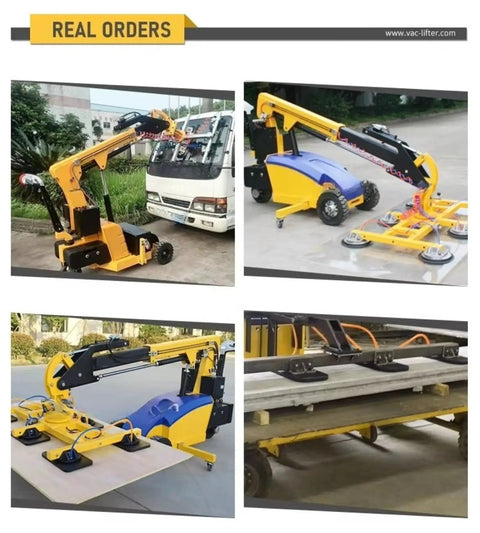 Electric Vacuum Glass Lifter With Hydraulic Arm 300 To 500 Kg Capacity lifting glass panels on construction site.