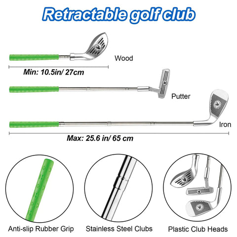 Retractable golf club set with wood, putter, and iron for Dinosaur Themed Kids Golf Set For Ages 3 To 6 With Automatic Ball Returner