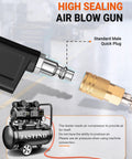 Heavy Duty Industrial Air Blow Gun With One Steel Extension Tube For Tight Squeeze Spots All Metal Construction Uses A Quarter Inch Npt Quick Connect to attach to compressor.