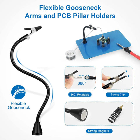 Helping Hands Soldering Station Kit with Vise Clamp Third Hand Adjustable PCB Pillar Holders flexible arms and base