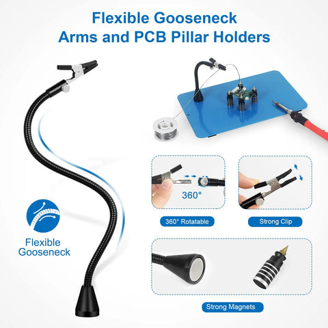 Flexible gooseneck arms and PCB holders for Soldering Helping Hands With 2 In 1 Heat Gun Holder And Flexible Arm Vise Clamp