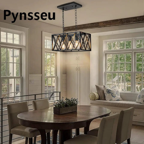 Industrial Kitchen Island Pendant Lighting Rectangular Vintage Rustic Modern Farmhouse Three Light Hanging Fixture