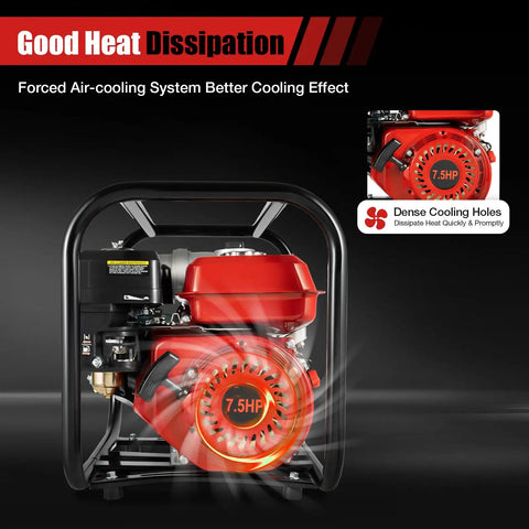Heavy Duty 75Hp Gas Powered Water Transfer Pump 3 Inch 60 M3 Hr Flow 91 Ft Head showing 7.5HP engine with air-cooling system.